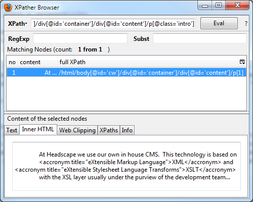 The XPather plugin window